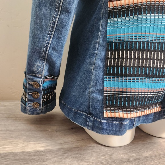 Gloria Vanderbilt Denim Blazer Size L Southwestern DIY-Tapestry Back Blue Boho - Picture 12 of 16